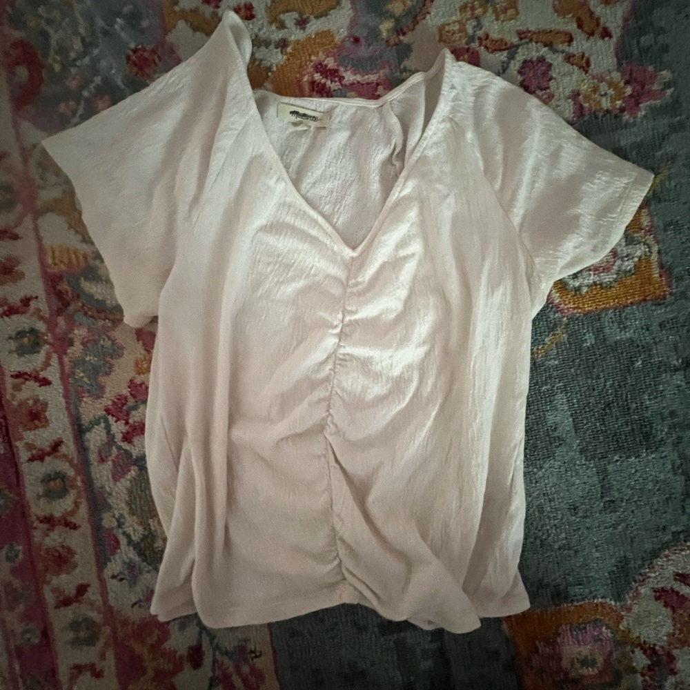 Madewell Cream Ruched Cap Sleeve Blouse